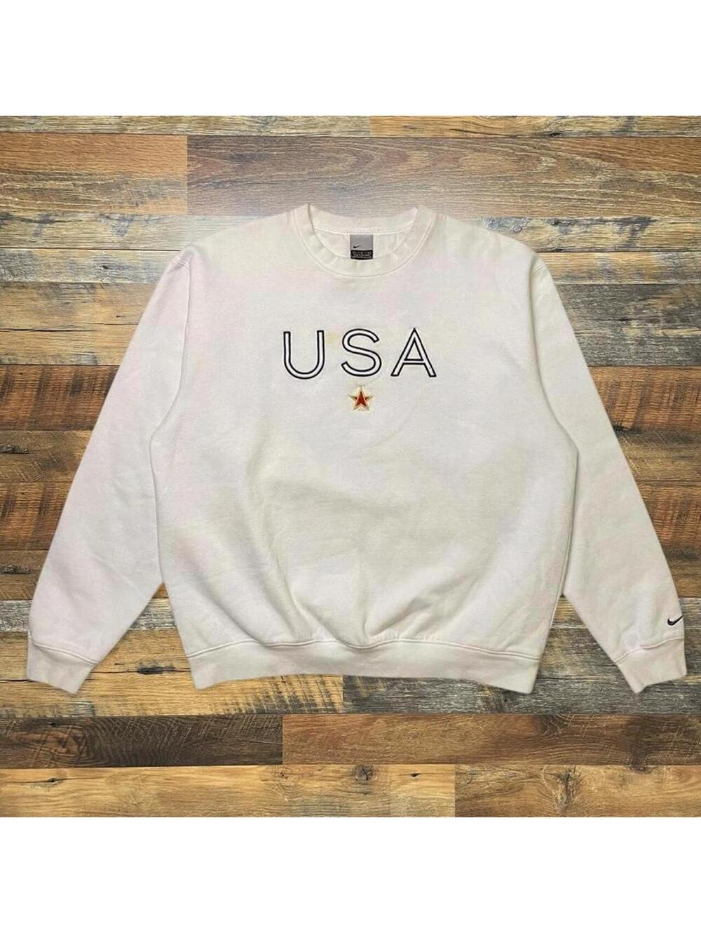 Y2K Rare Nike Team USA White Crewneck Sweatshirt Sweater Size Large.